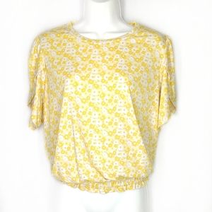 Michael Kors blouse, size large, women's top, yellow floral print.